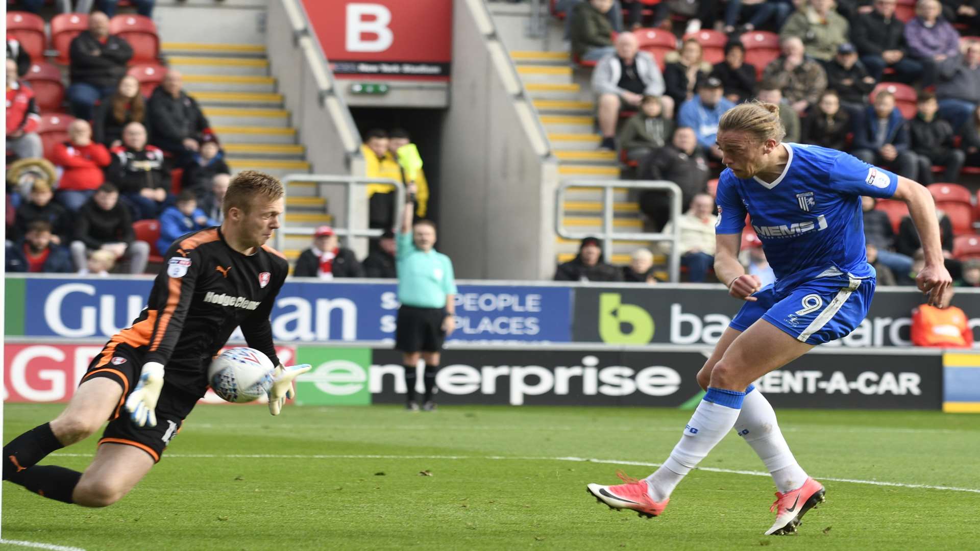 Tom Eaves is denied by Rotherham keeper Marek Rodak Picture: Barry Goodwin