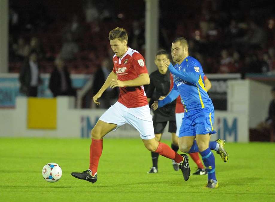 Charlie Sheringham in possession on his Ebbsfleet debut Picture: Steve Crispe