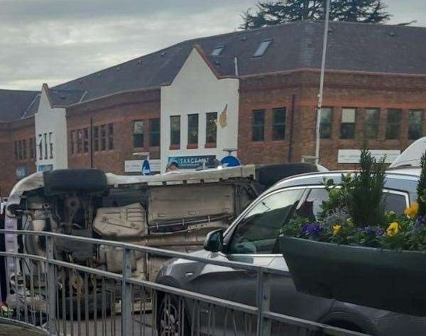 The aftermath of the multi-vehicle crash in London Road, Swanley