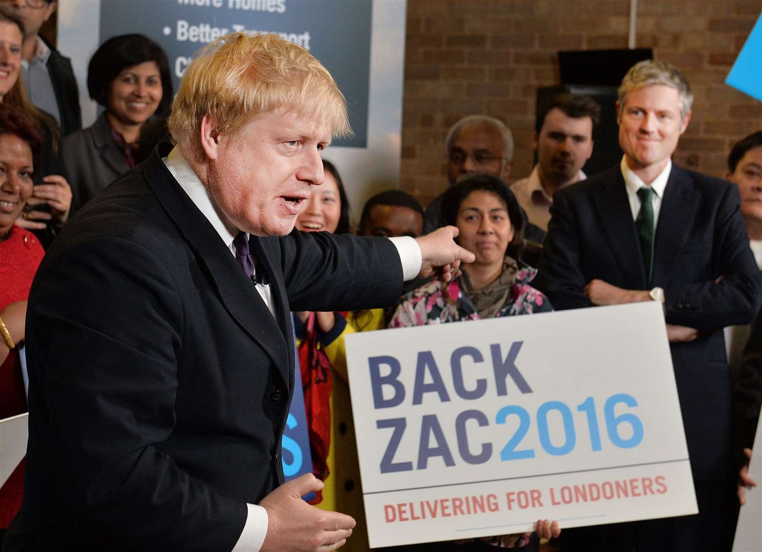 Boris Johnson at a campaign event with Lord Goldsmith during the 2016 London mayoral campaign (John Stillwell/PA)