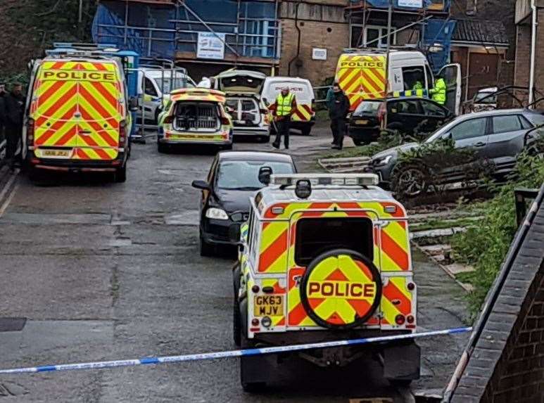 A huge police presence at Anstee Road, Dover, following the death of Derek O’Hare