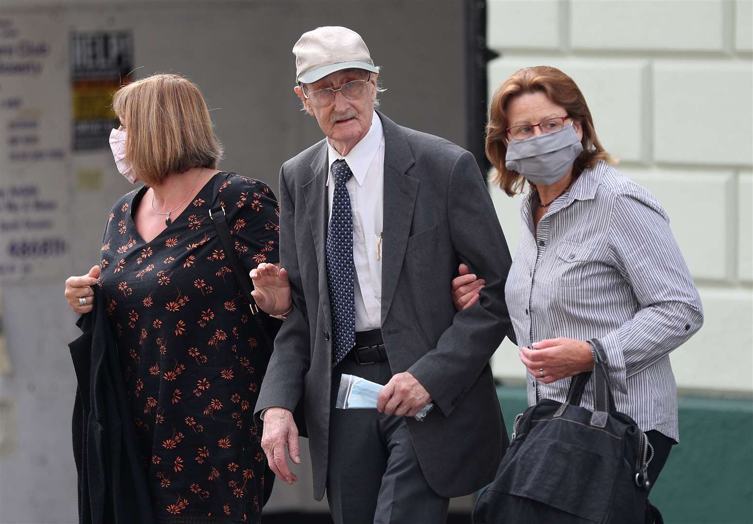 James MacKie, 94, arrives at Lewes Crown Court to face charges over the death of a cyclist in a crash last summer (Andrew Matthews/PA)