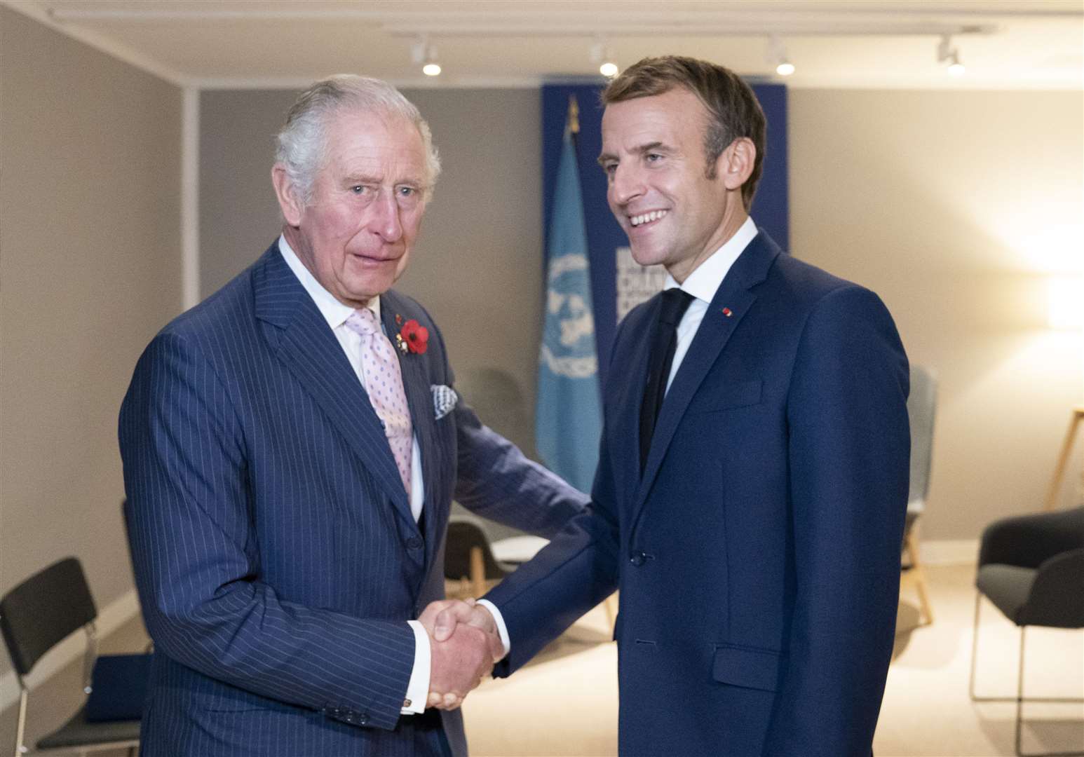 The Prince of Wales greets the President of France Emmanuel Macron (right) (Jane Barlow/PA)