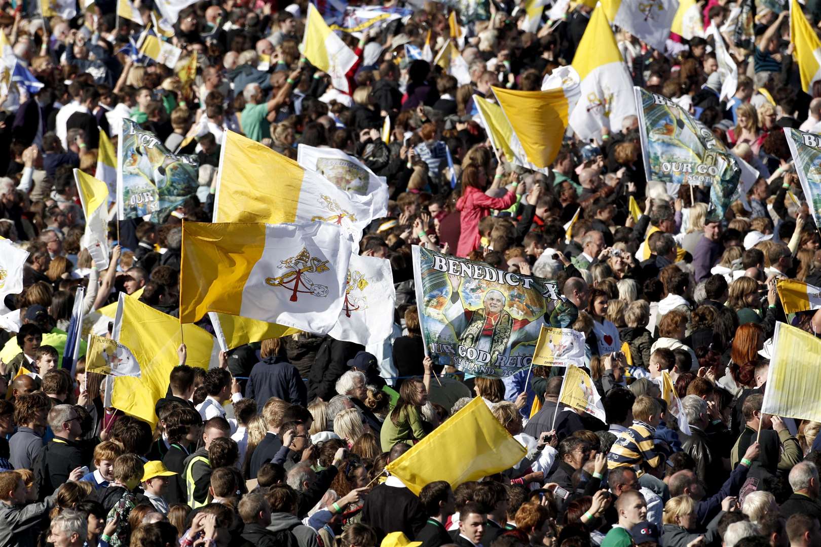 Pilgrims in Bellahouston park, Glasgow, ahead of an open-air mass by Pope Benedict XVI in 2010.