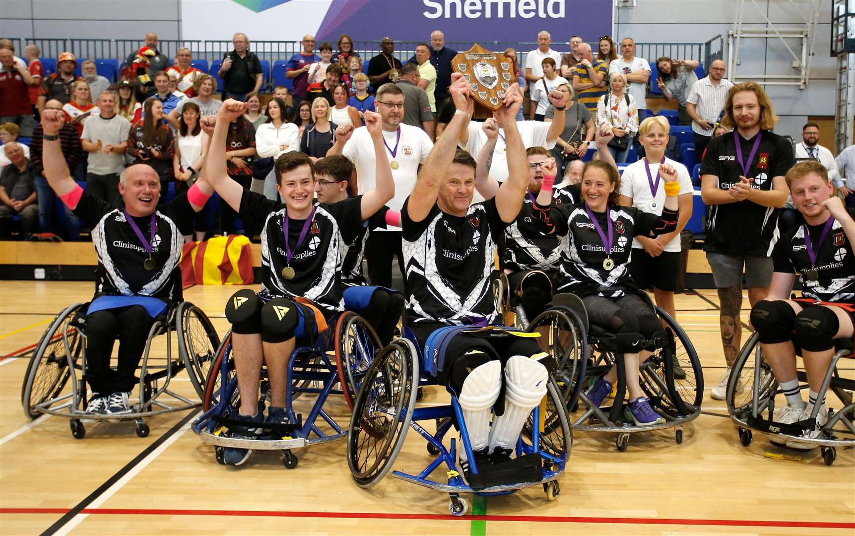Jason Owen lifts the trophy after Gravesend Dynamite's Wheelchair Trophy final win over Sheffield Eagles last year. Picture: Picture: Ed Sykes/SWpix.com