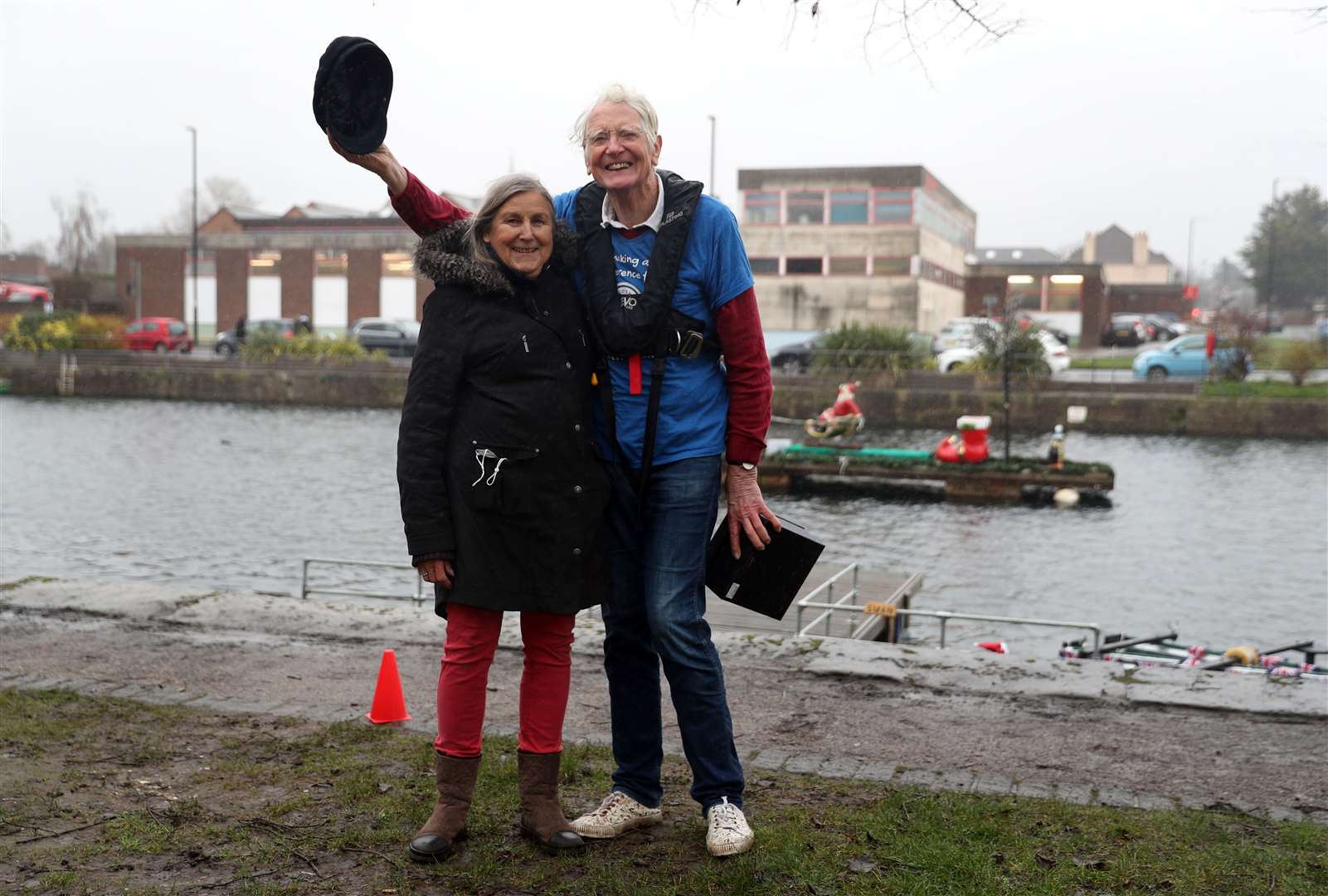 Major Mick celebrates with his wife Sally (Andrew Matthews/PA)