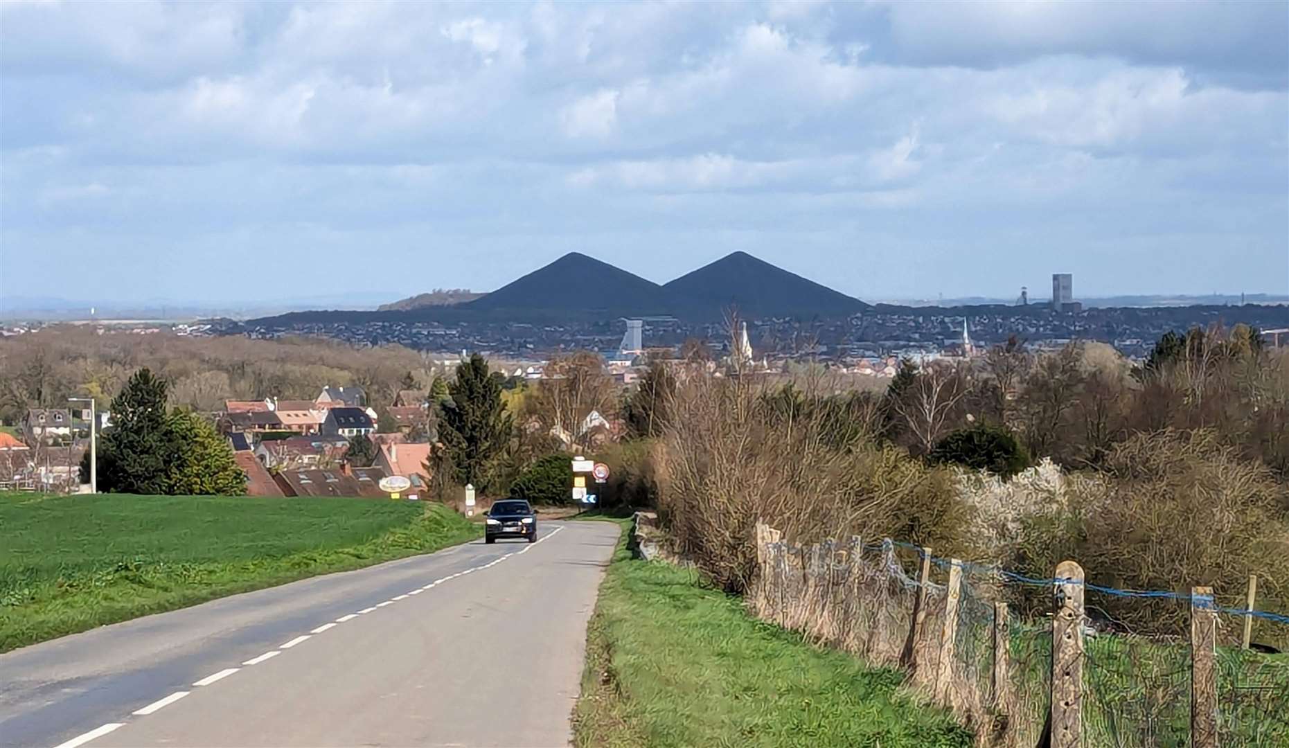 Two of the giant mining slag heaps which tower over the town of Lens