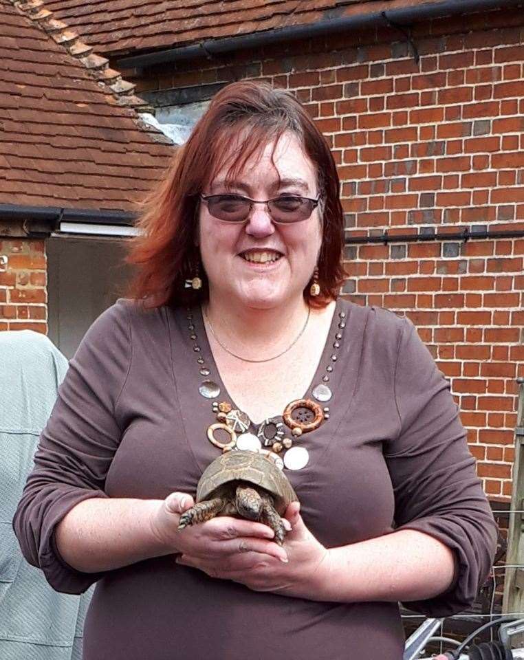 Mandy Harwood reunited with Fred the tortoise