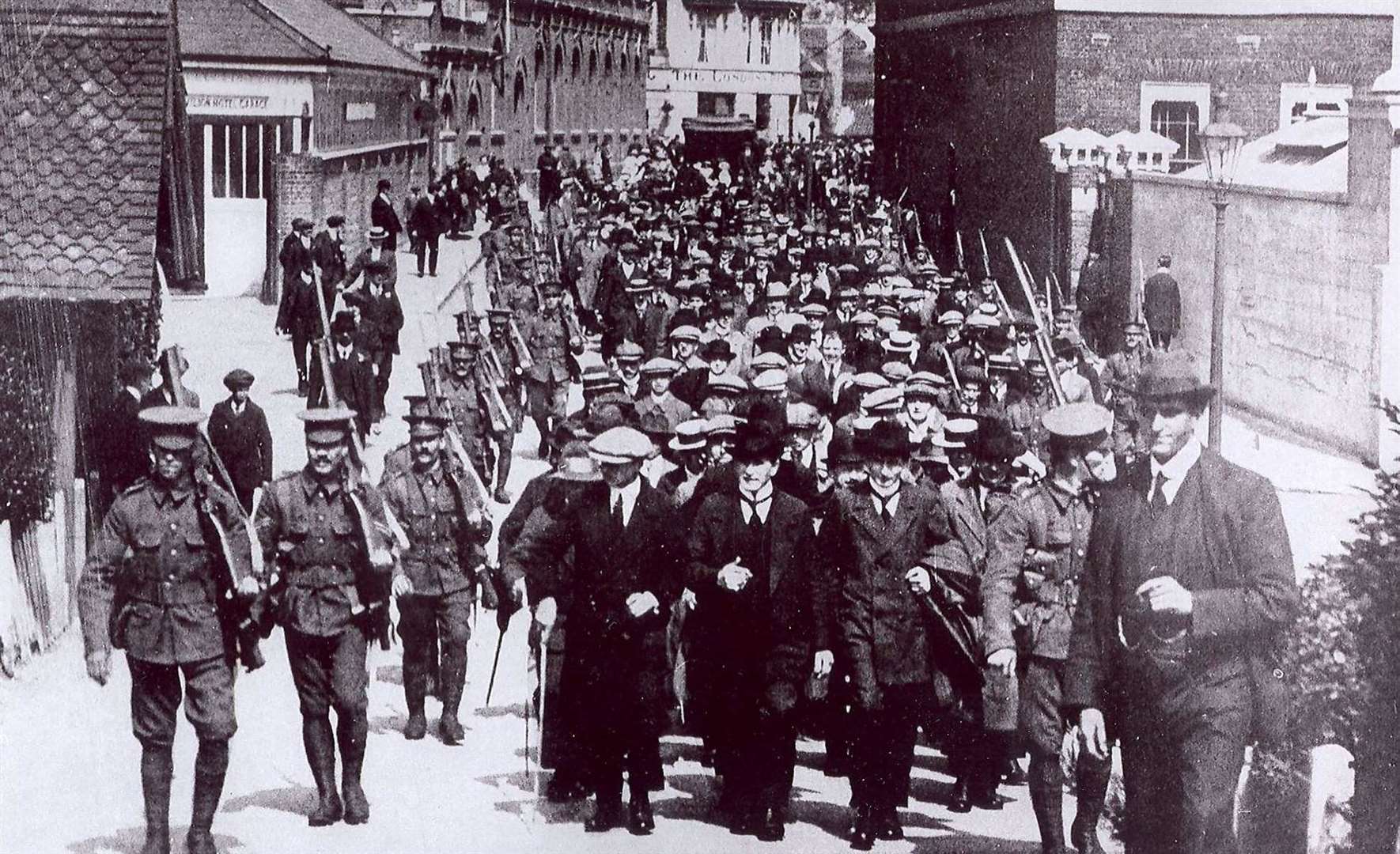 German reservists marching under armed guard in Folkestone Harbour. Picture: Robert Mouland