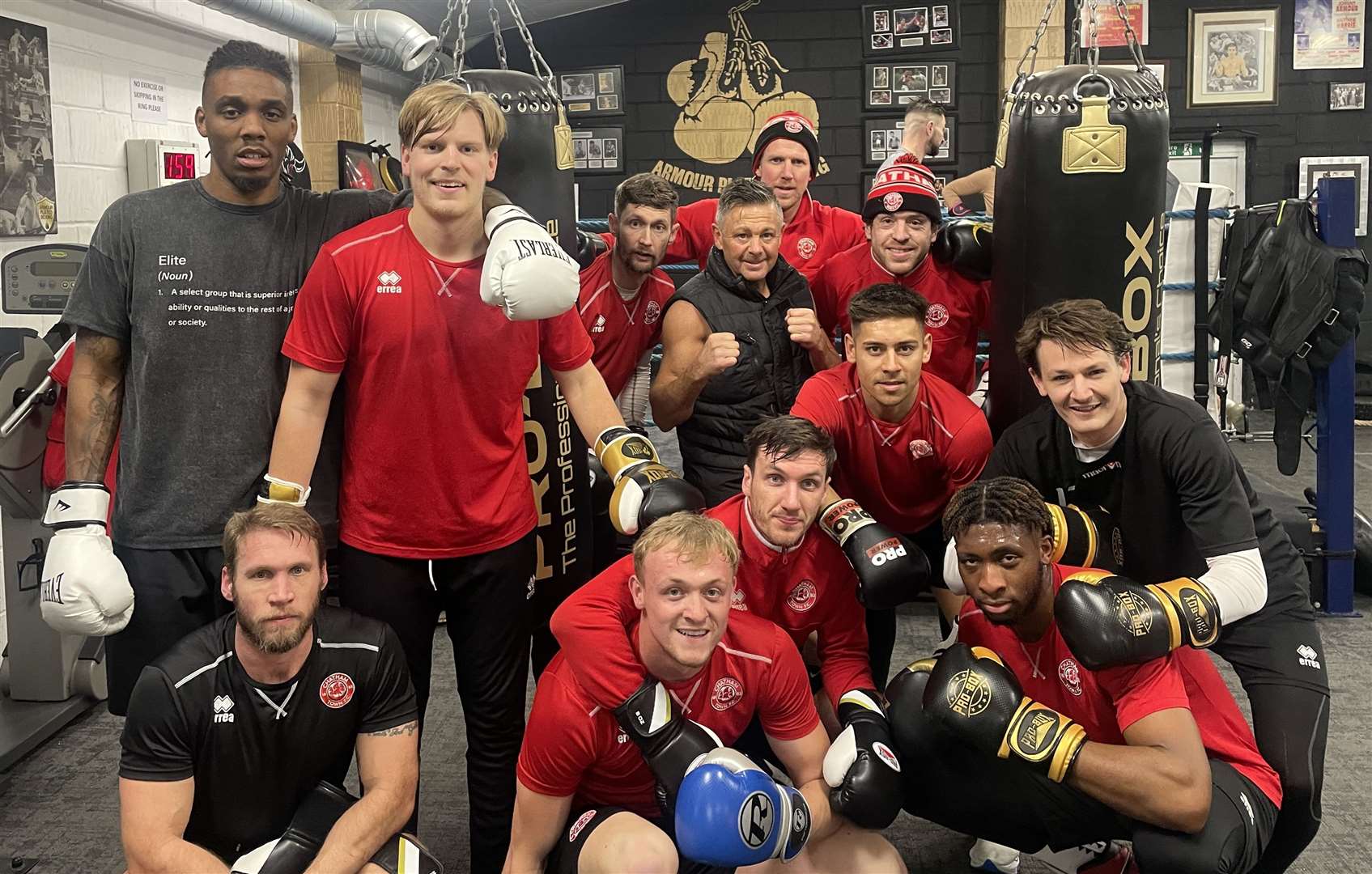 Chatham Town's players at their boxing workout with Johnny Armour