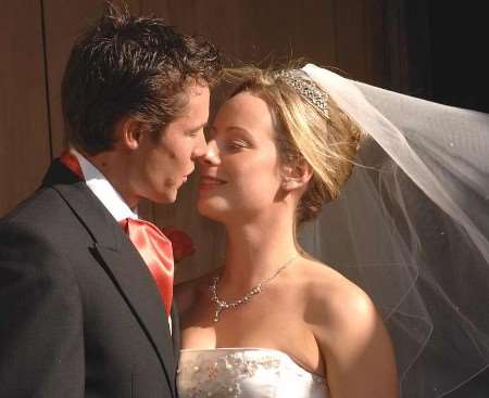 The happy couple outside the church. Picture: BARRY GOODWIN