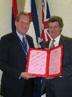 Medway mayor Cllr David Car and Medway Council leader Rodney Chambers with Foshan declaration