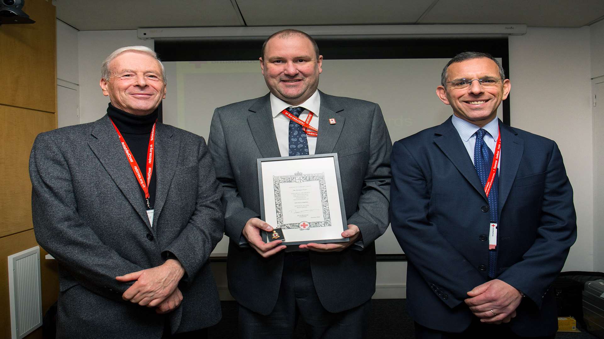 Paul Taylor, vice-chairman of the British Red Cross, Richard Tyler, lead service manager for event first aid and emergency response in Kent and Sussex and head of UK Emergency Response, Simon Lewis.