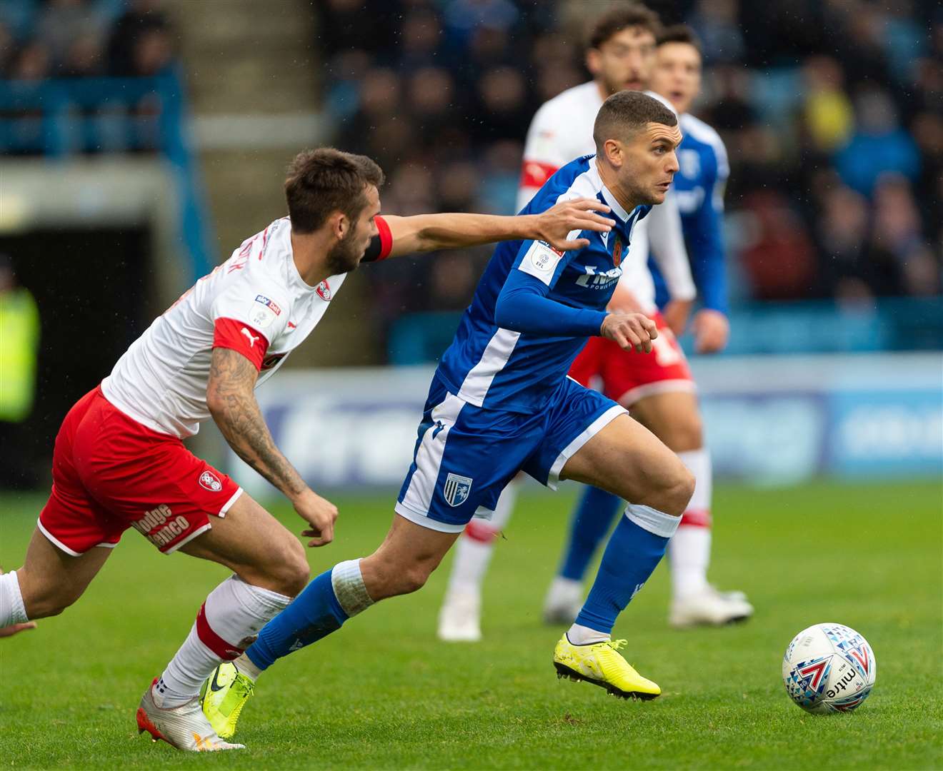 Gillingham's stand-in skipper Stuart O'Keefe in action against Rotherham United in 2019