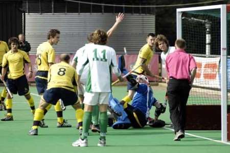 Goalmouth action from the Canterbury v Beeston match. Picture: PHIL HOUGHTON