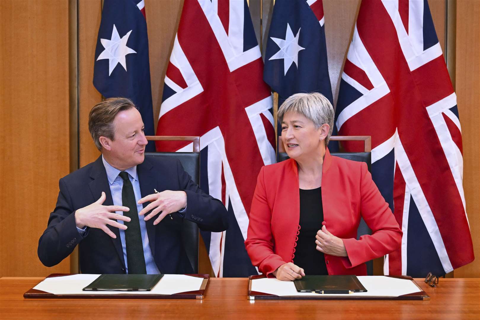 Foreign Secretary David Cameron, left, and Australian Foreign Minister Penny Wong (Lukas Coch/AAP Image/AP)