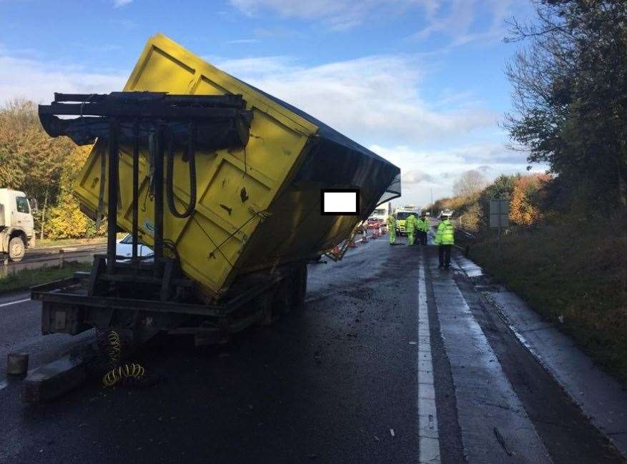 Tipper truck being cleared from the A249 at Sittingbourne. Picture: Highways England (21635032)