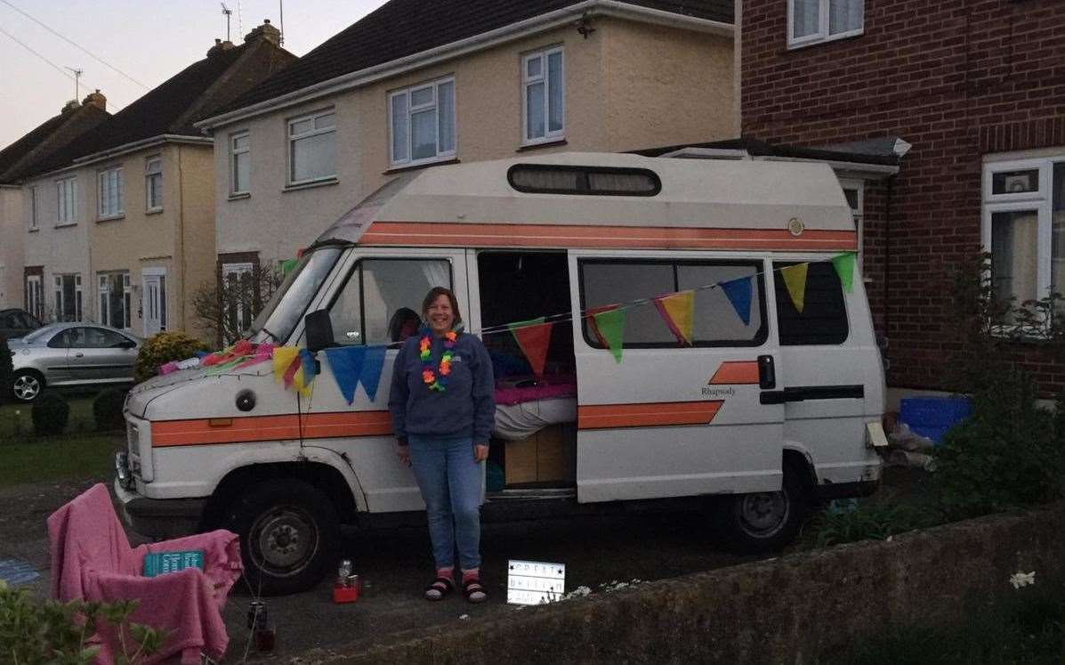 Kat Harrington outside her campervan