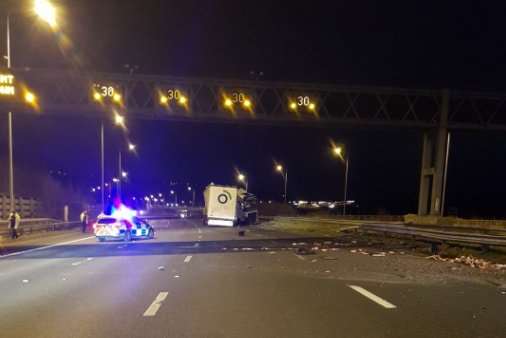 The M2 is closed coastbound. Picture via @highwaysSEAST