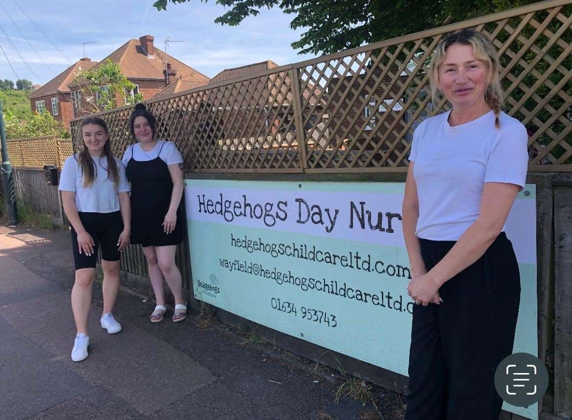 Mariia (left) with Hedgehogs' staff Molly Poynter and Clare Waters