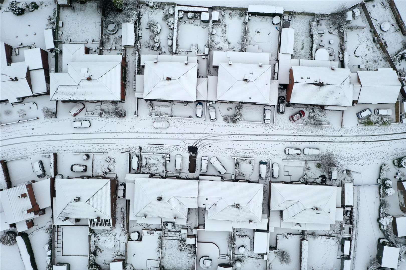 Snow-covered houses in the village of Oulton, Staffordshire (Tom Leese/PA)