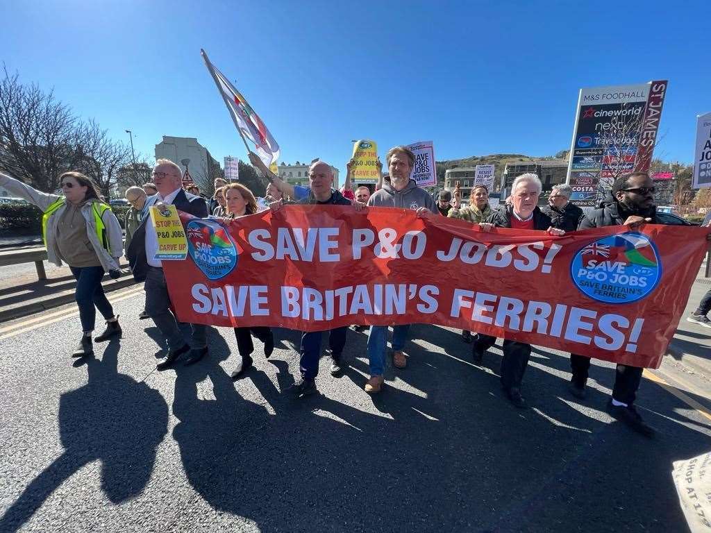 Protesters in Dover the day after P&O Ferries made hundreds of staff redundant