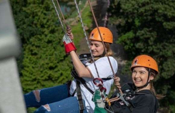 Abi Lewer and Georgia Hewish taking part in the KM Charity Team summer abseil (13270516)