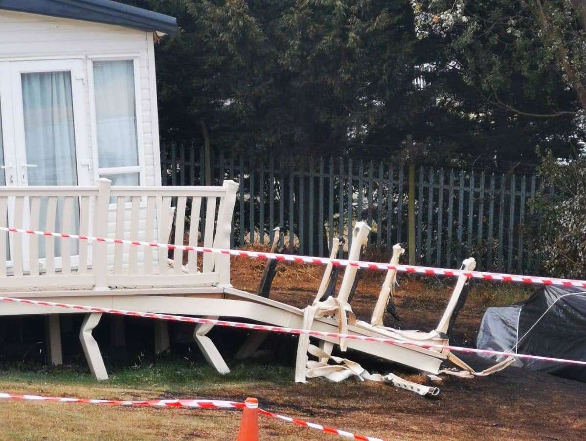 The remains of the caravan that exploded at Shurland Dale Holiday Park