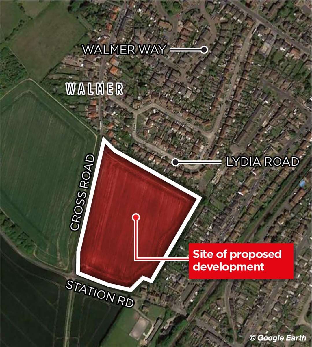 The proposed housing site in relation to Walmer Way