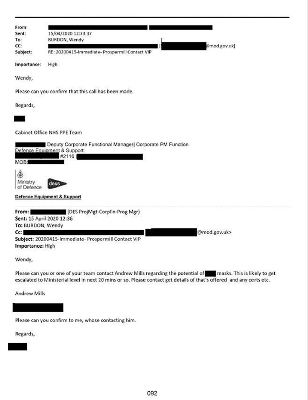 A screenshot of emails referred to in court (Good Law Project/PA)