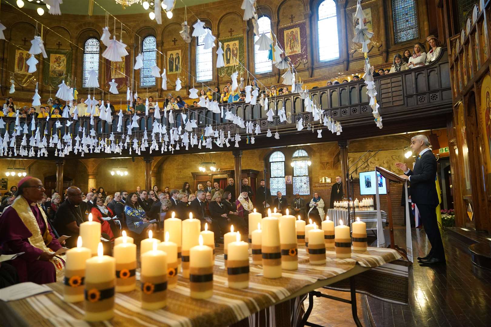 London mayor Sadiq Khan (right) speaks during the prayer service (Yui Mok/PA)