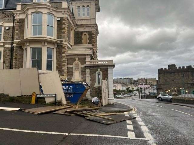 Damaged boarding around a property in Clevedon, Somerset (Harry Stedman/PA)