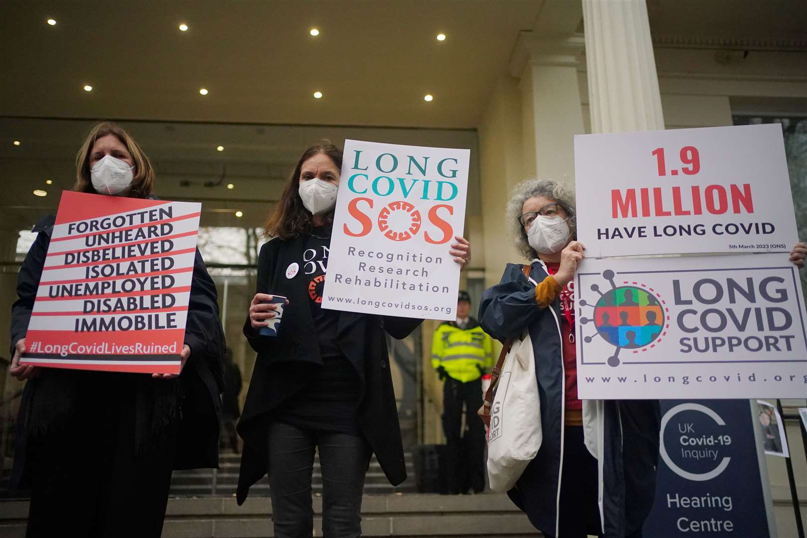 Protesters gathered outside the inquiry on Thursday (Victoria Jones/PA)