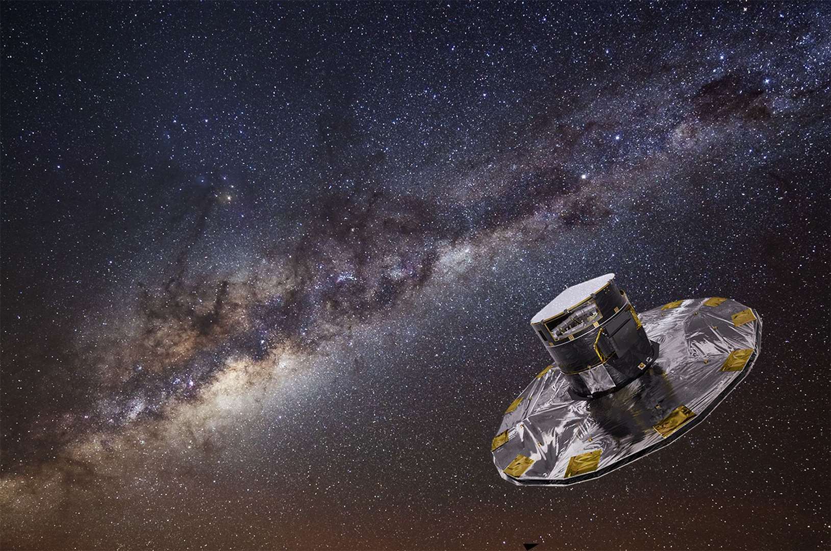 An artist’s impression of Gaia mapping the stars of the Milky Way (ESA)