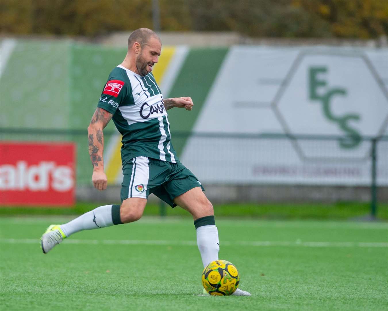 Ashford midfielder James Dunne scores from the penalty spot. Picture: Ian Scammell