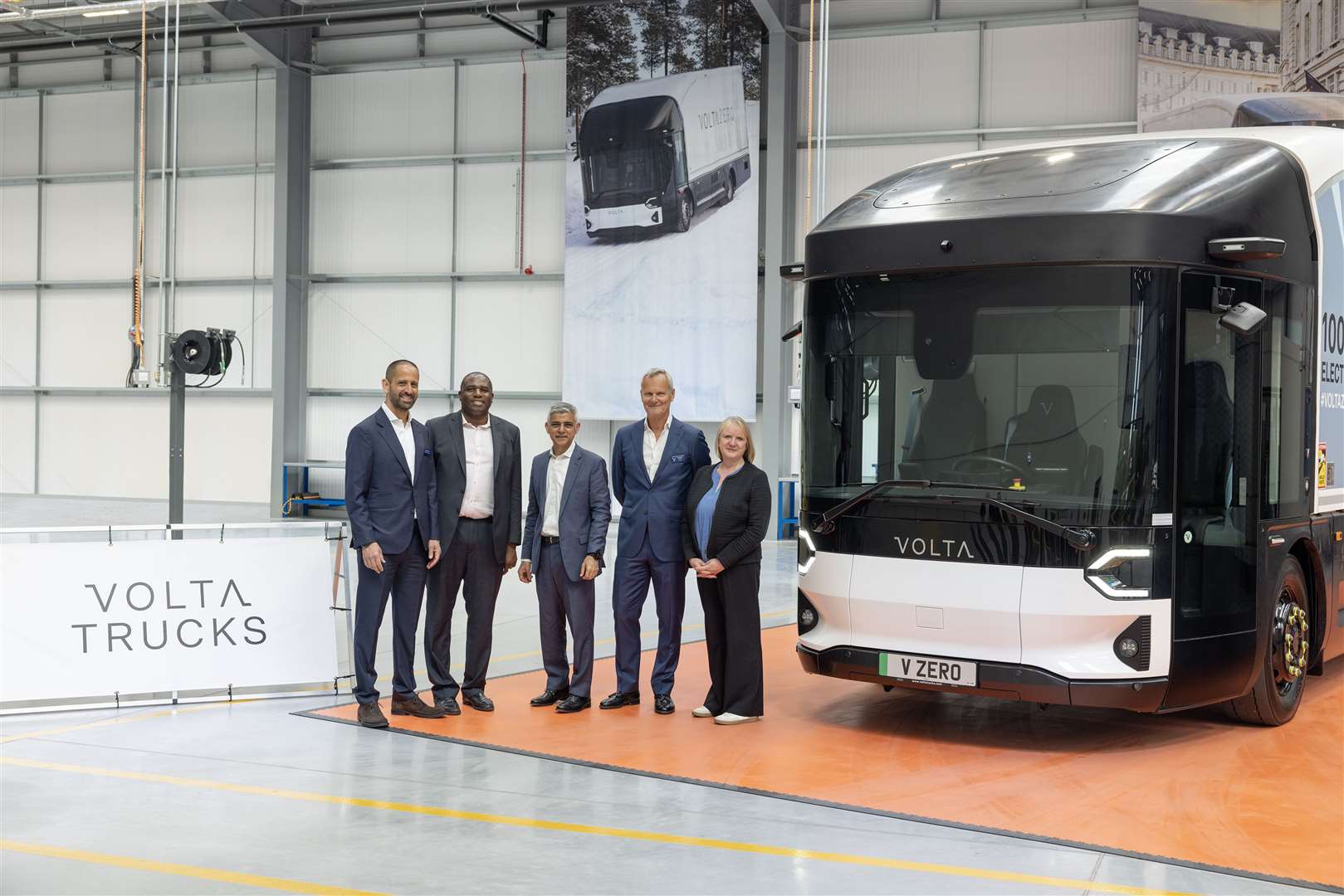 London Mayor Sadiq Khan, centre, helped to open its first UK service hub in Tottenham earlier this year (Volta Trucks/PA)