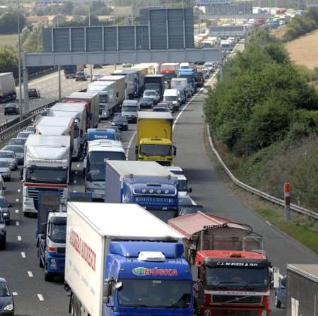 Traffic queueing on the M20 after the crash. Picture: Matthew Walker