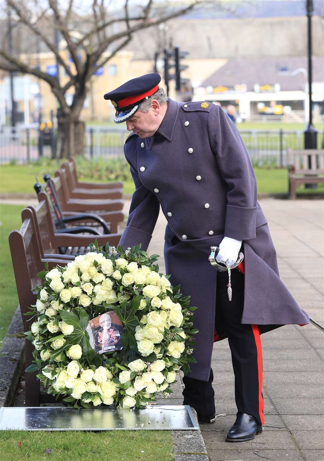 David Pearson, Deputy Lieutenant for West Yorkshire, lays a wreath (Danny Lawson/PA)