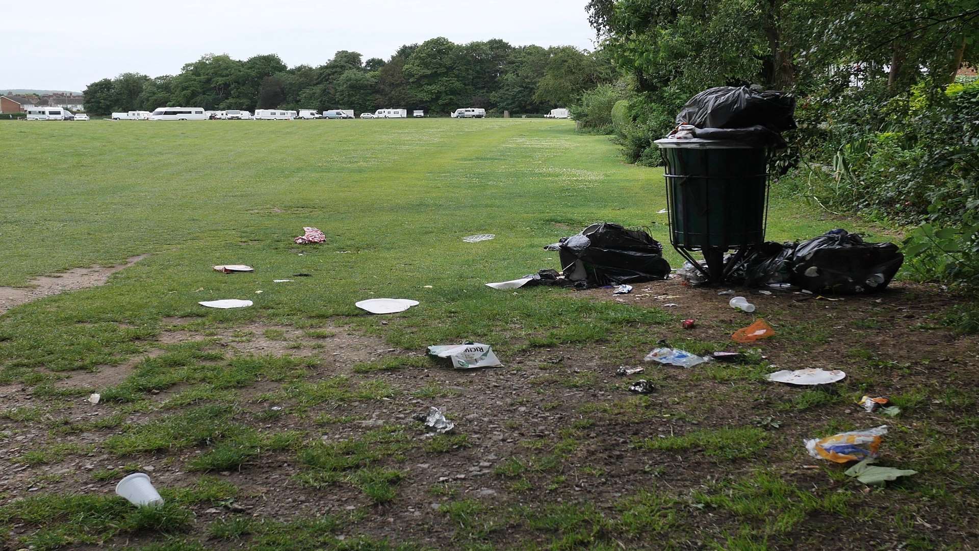 Detritus and an overflowing bin on the Beverley Meadow.