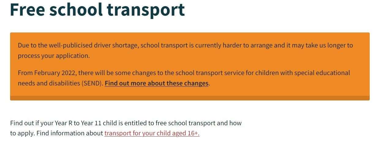 Latest update about school travel for pupils with special needs on the KCC website