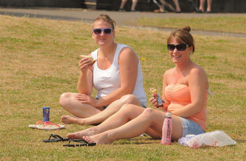 Sarah Rains and Karen Hindley enjoy lunch