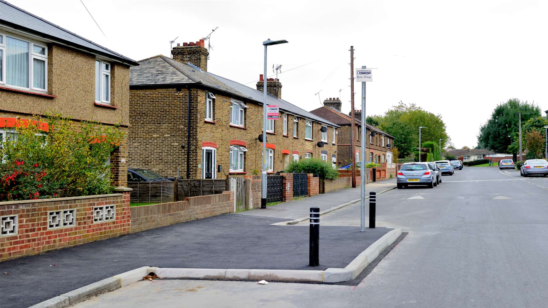 The bus stop in Gunn Road which was widened by KCC, only for Arriva to make it part of a redundant route