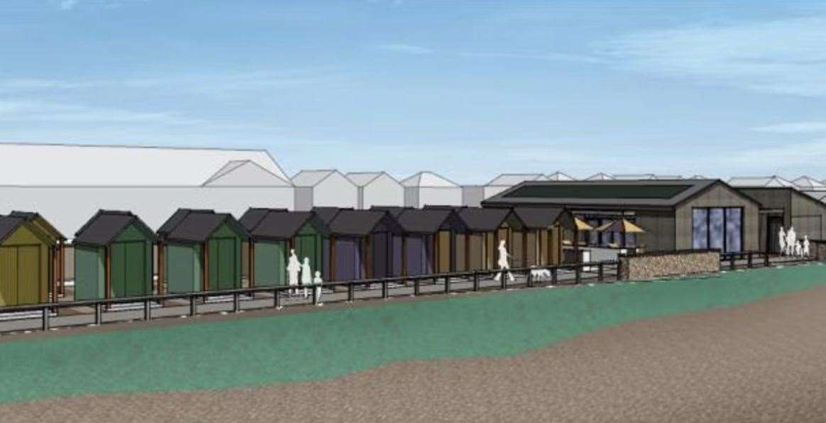 Beach huts will line a 175m stretch of the Romney Marsh coast