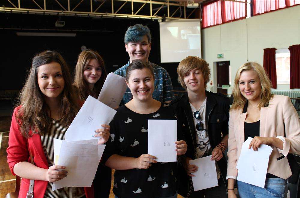 A group of sixth form students at Sandwich Technology School receiving their results last year