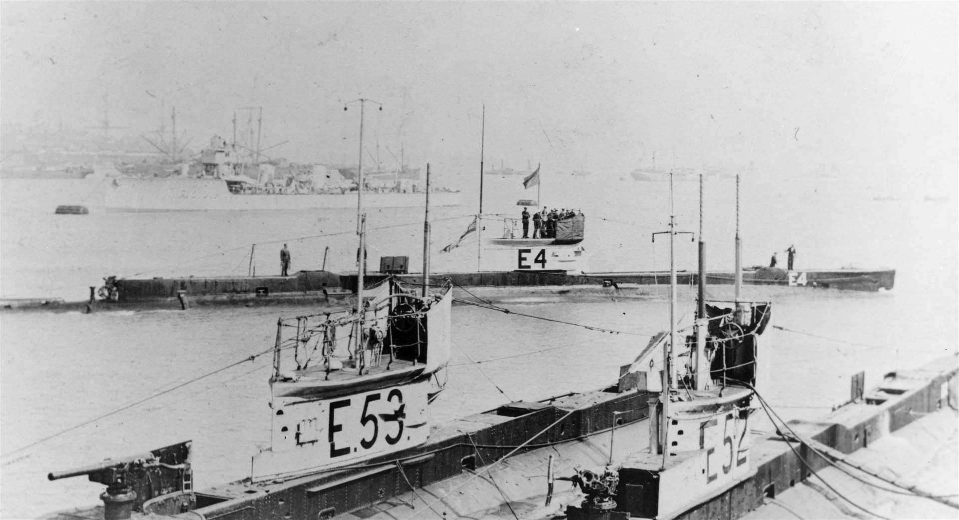 The submarine is HMS E52, bottom right (National Museum of the Royal Navy/PA)