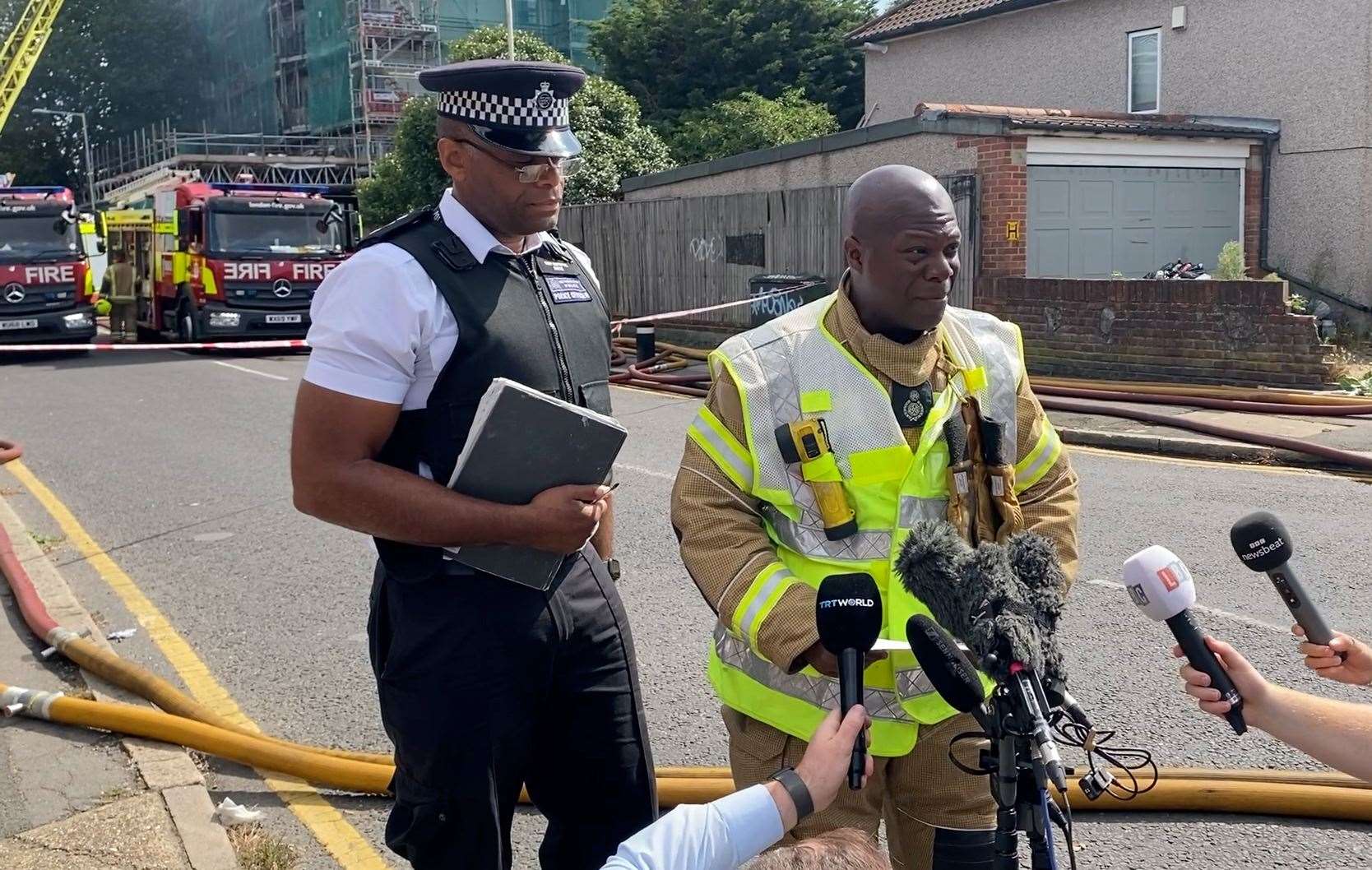 Assistant Commissioner of the London Fire Brigade Patrick Goulbourne, right, said an investigation into the blaze had begun (Marc Ward/PA)