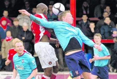 Ebbsfleet and York battle it out at Stonebridge Road Picture: Steve Crispe