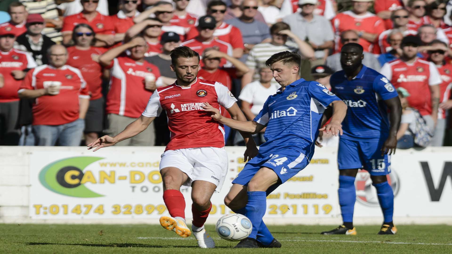 Jack Powell up against Eastleigh's Cavaghn Miley Picture: Andy Payton