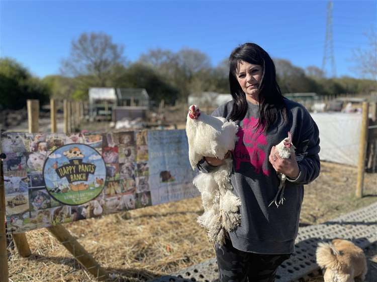 Amey James with some of the live stock at Happy Pants Ranch, Sittingbourne