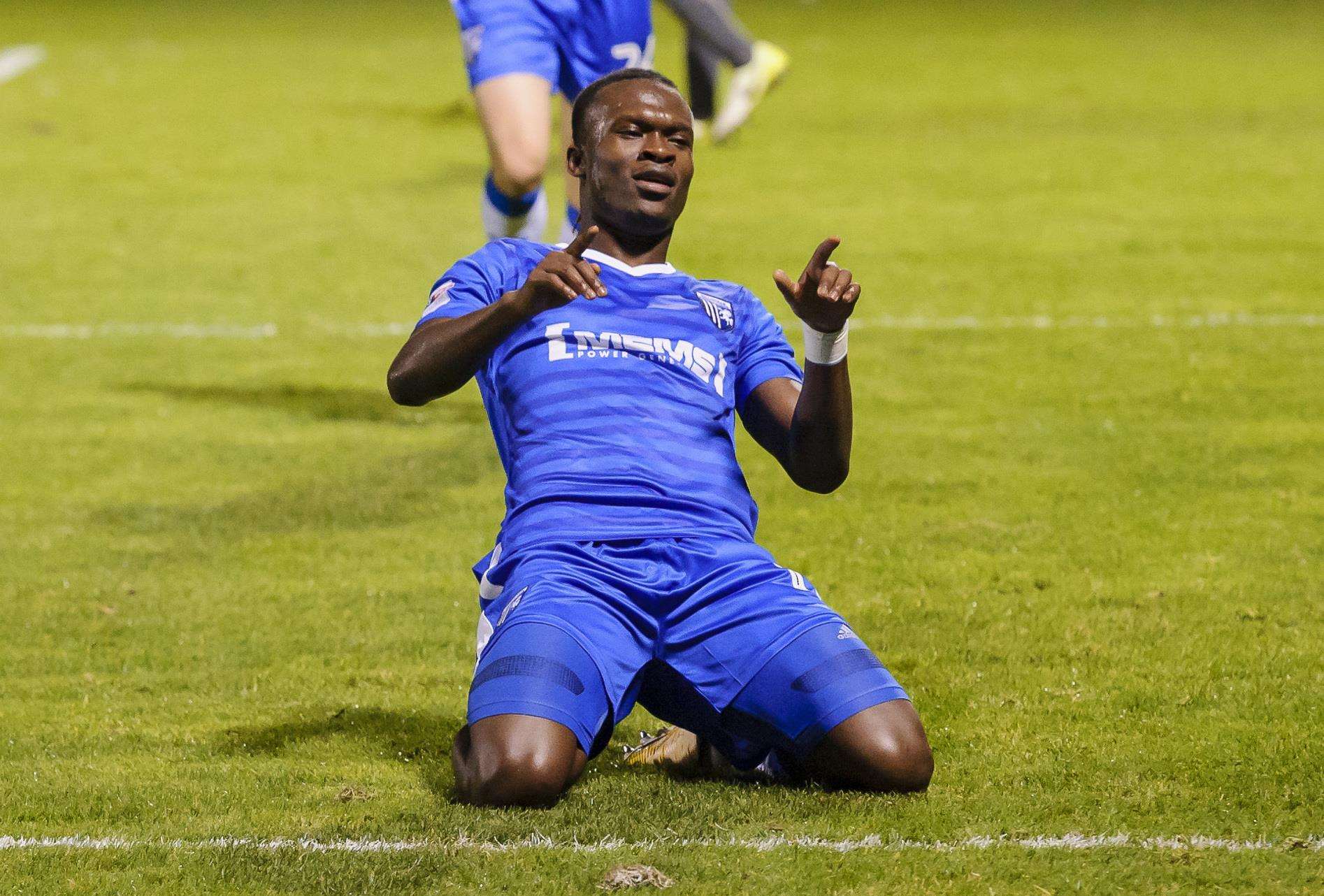 Noel Mbo celebrates his goal against Reading in the Checkatrade Trophy Picture: Andy Payton